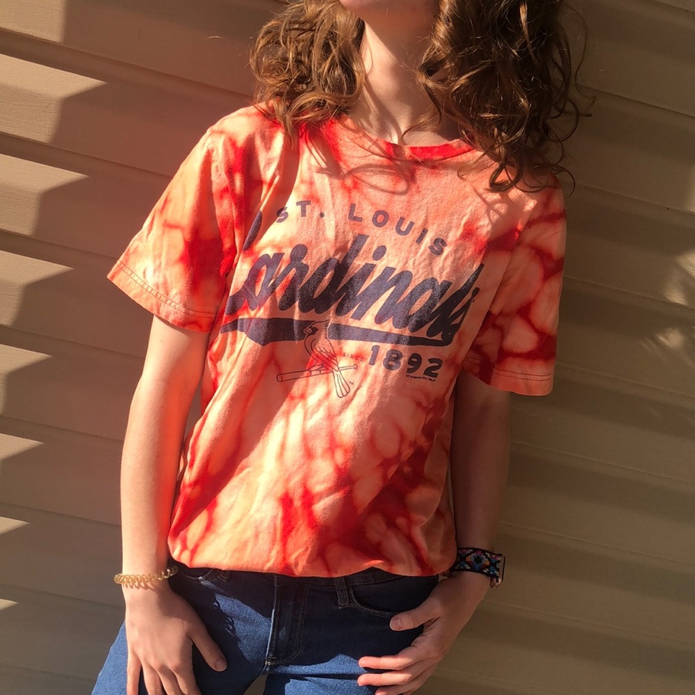 Custom Bleach Dyed Cardinal Baseball Tee